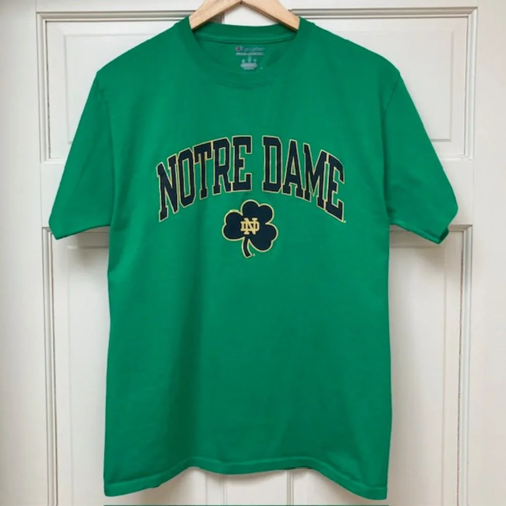 Champion Notre Dame Green 100% cotton short sleeve T shirt size M - Picture 2 of 7